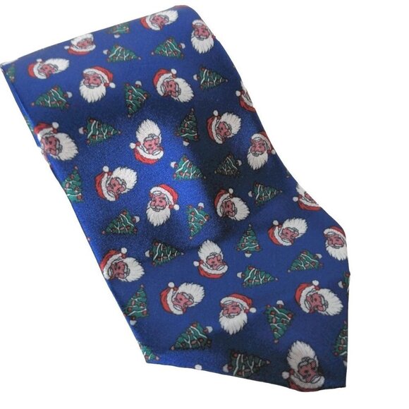 Santa Claus Kris Kringle Christmas Tree Holiday Christmas Print Novelty Necktie - Picture 1 of 8